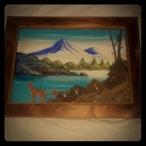 Vintage AMAZING painting made with tree bark, etc